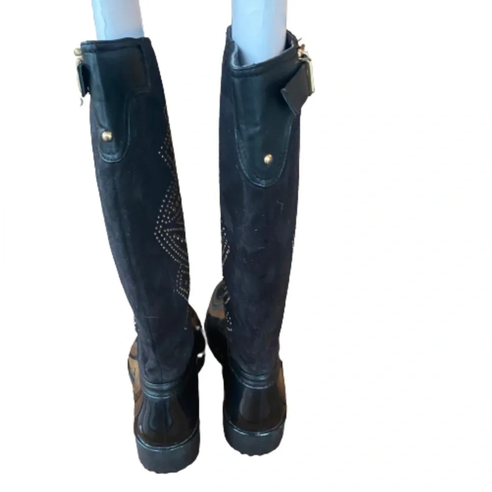 Bumper Katya studded buckle strap black rain boots size 8